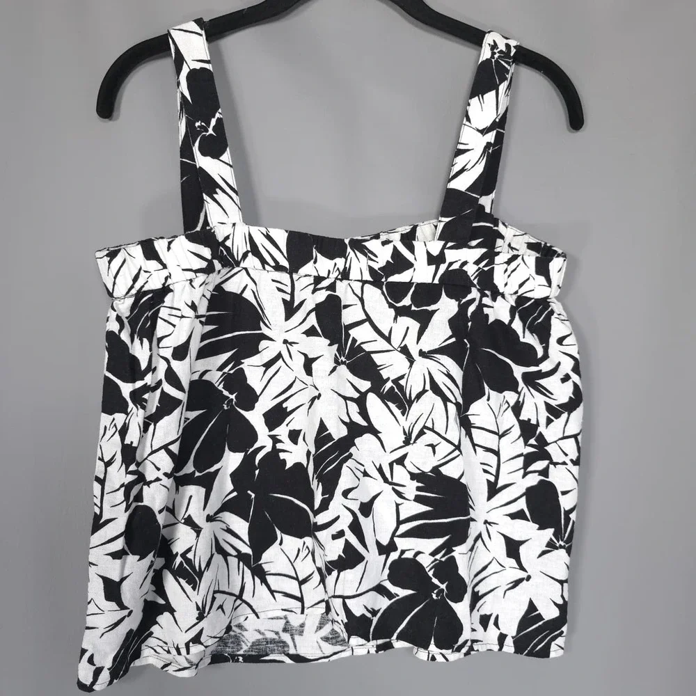 MICHAEL KORS Womens New Set Tank Top Shorts MEDIUM Black White Linen QS540TLHF0